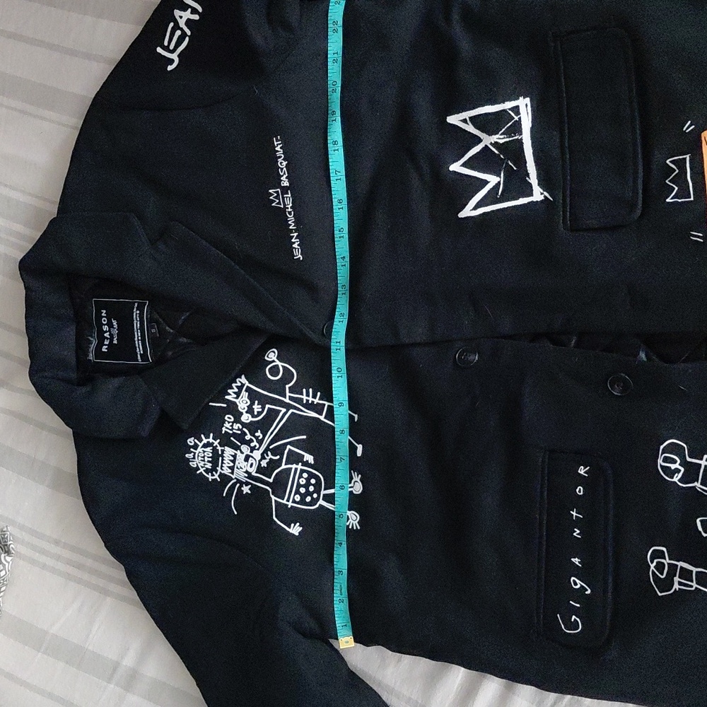 Rare Basquiat Black Wool Mid Coat With Signature And Artwork 23" Pit To Pit - Picture 13 of 16